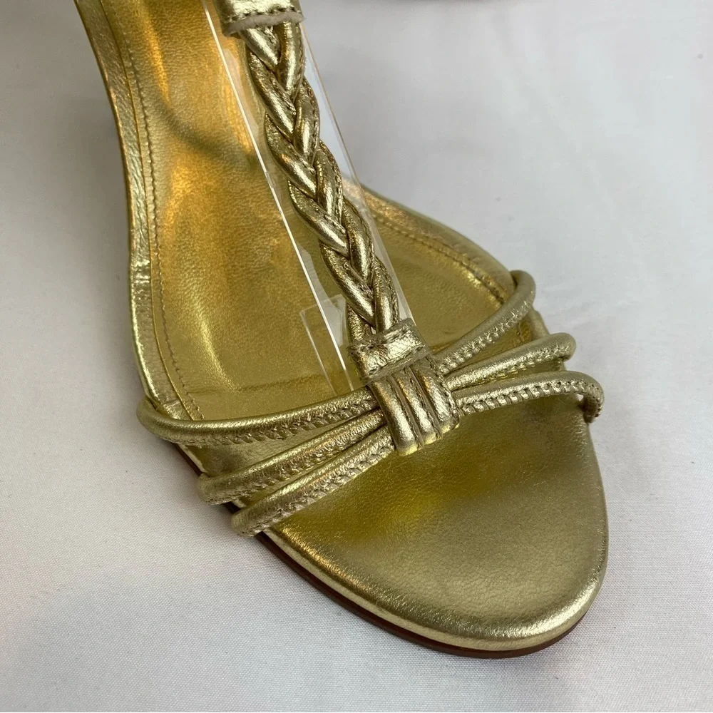 J. Crew “Paige” Metallic Gold Strppy Leather Braided Chunky Heel